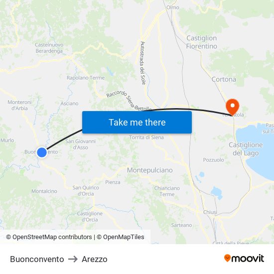 Buonconvento to Arezzo map