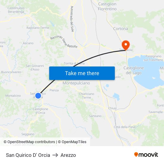San Quirico D' Orcia to Arezzo map