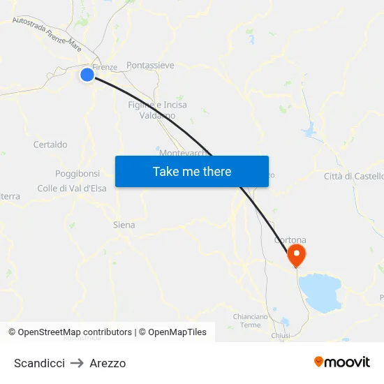 Scandicci to Arezzo map