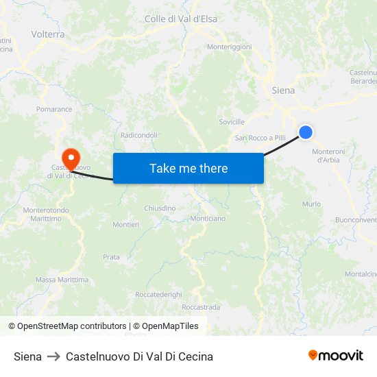 Siena to Castelnuovo Di Val Di Cecina map