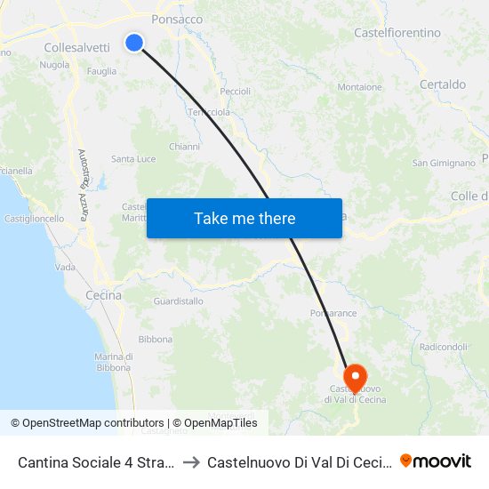 Cantina Sociale 4 Strade to Castelnuovo Di Val Di Cecina map