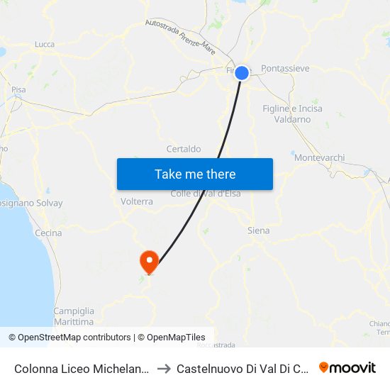 Colonna Liceo Michelangiolo to Castelnuovo Di Val Di Cecina map