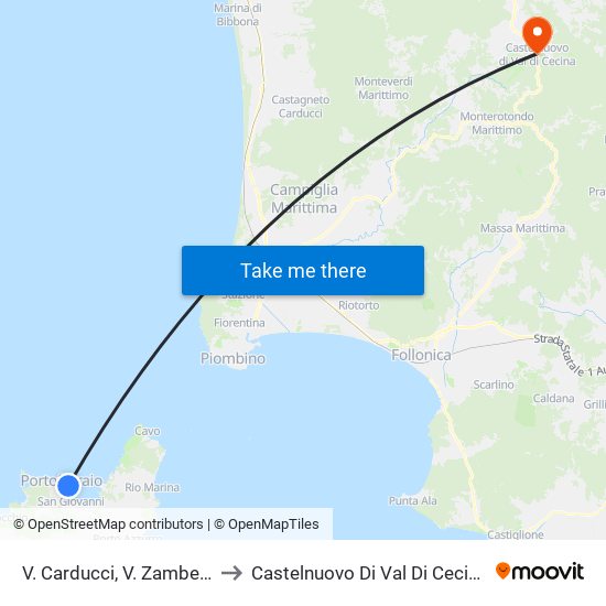 V. Carducci, V.  Zambelli to Castelnuovo Di Val Di Cecina map