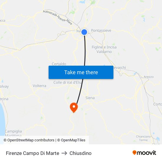Firenze Campo Di Marte to Chiusdino map