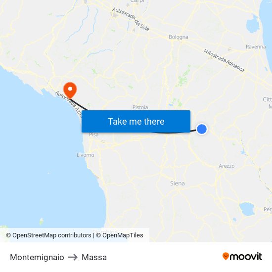 Montemignaio to Massa map