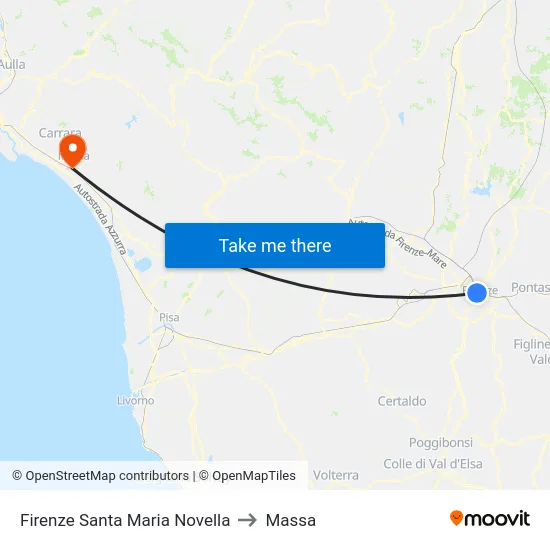 Firenze Santa Maria Novella to Massa map