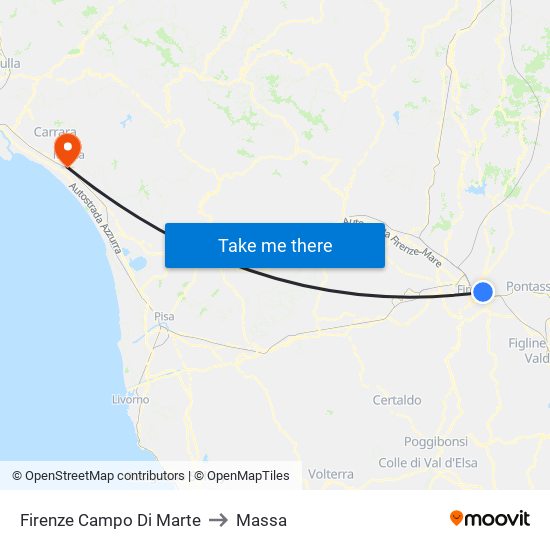 Firenze Campo Di Marte to Massa map