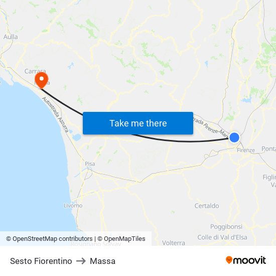 Sesto Fiorentino to Massa map