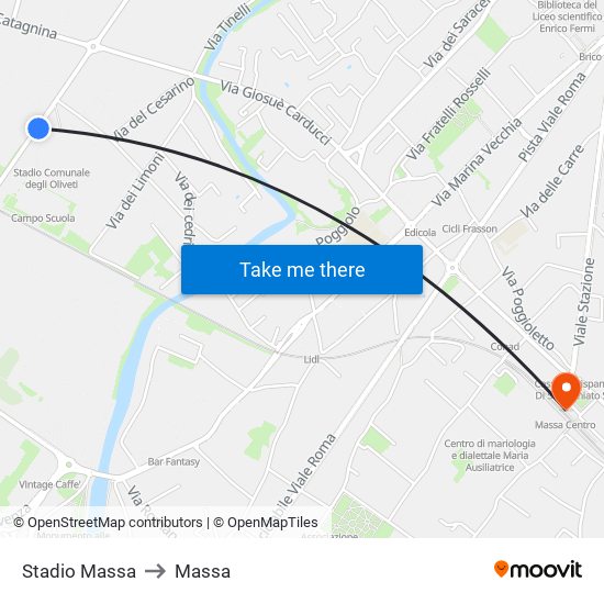 Stadio Massa to Massa map