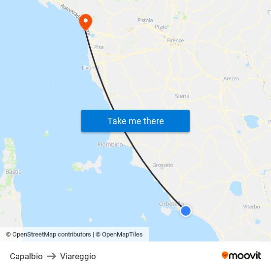Capalbio to Viareggio map