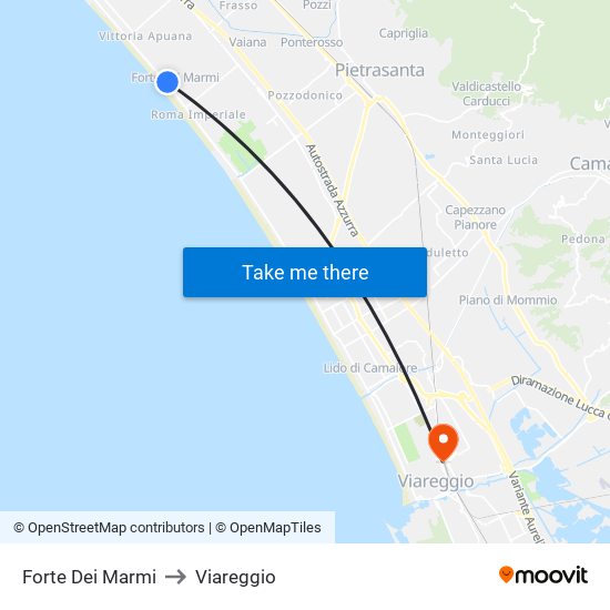 Forte Dei Marmi to Viareggio map