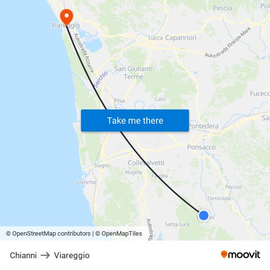 Chianni to Viareggio map