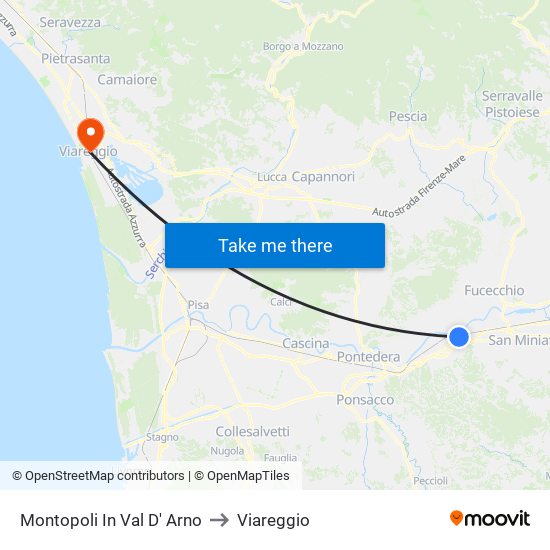 Montopoli In Val D' Arno to Viareggio map