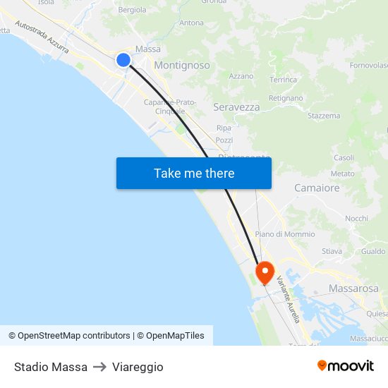 Stadio Massa to Viareggio map