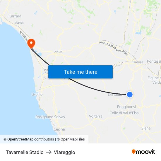 Tavarnelle Stadio to Viareggio map