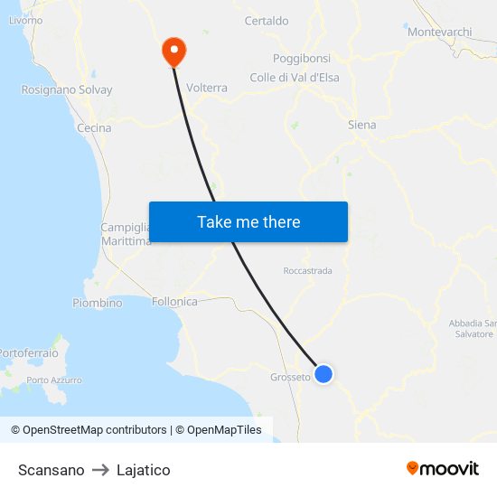 Scansano to Lajatico map