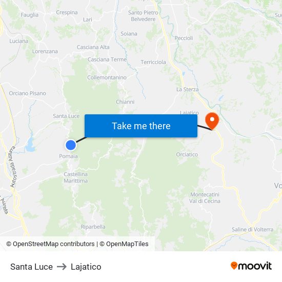 Santa Luce to Lajatico map