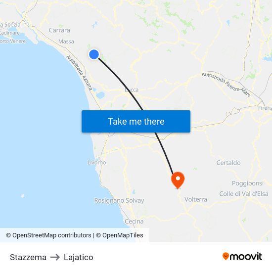 Stazzema to Lajatico map
