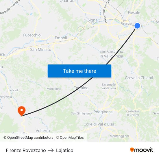 Firenze Rovezzano to Lajatico map
