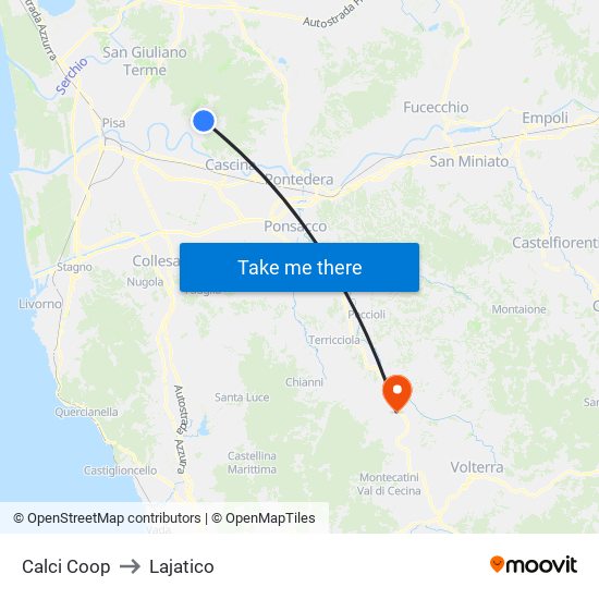 Calci Coop to Lajatico map