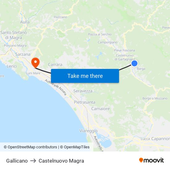 Gallicano to Castelnuovo Magra map