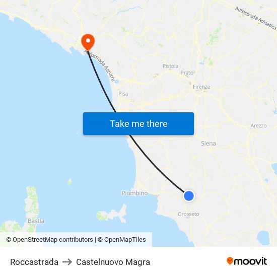 Roccastrada to Castelnuovo Magra map
