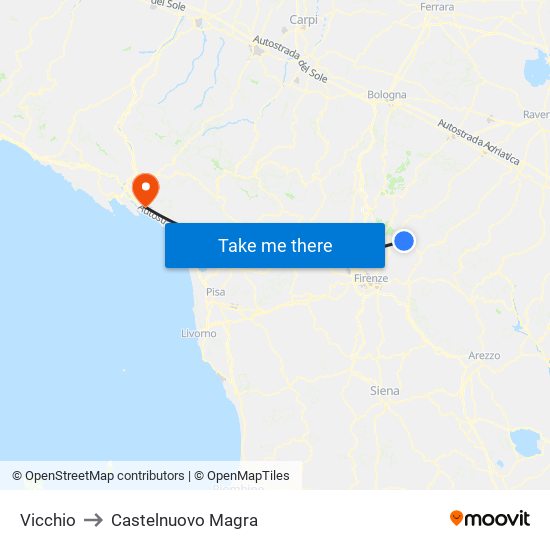 Vicchio to Castelnuovo Magra map