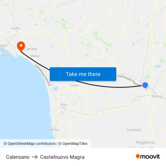 Calenzano to Castelnuovo Magra map