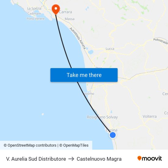 V. Aurelia Sud Distributore to Castelnuovo Magra map