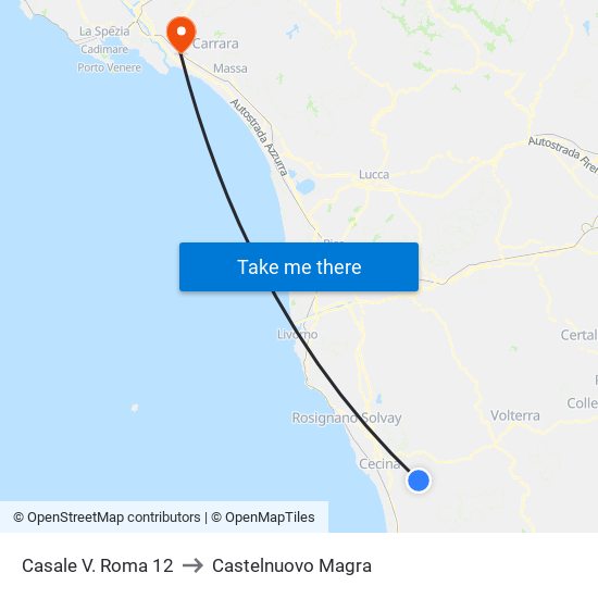 Casale V. Roma 12 to Castelnuovo Magra map