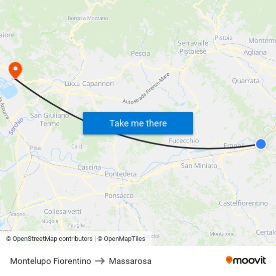 Montelupo Fiorentino to Massarosa map