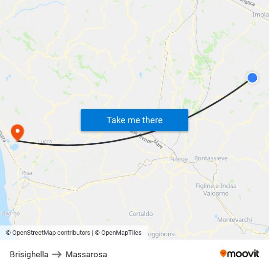 Brisighella to Massarosa map