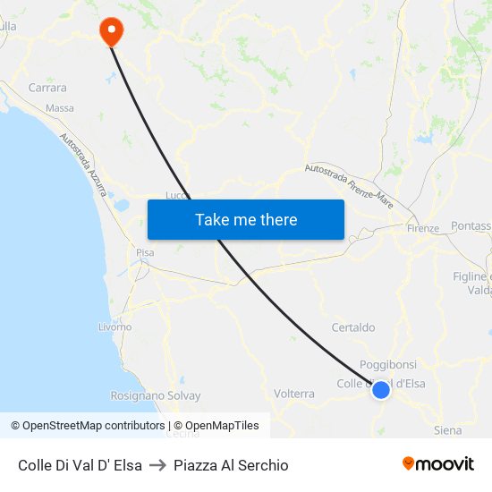 Colle Di Val D' Elsa to Piazza Al Serchio map
