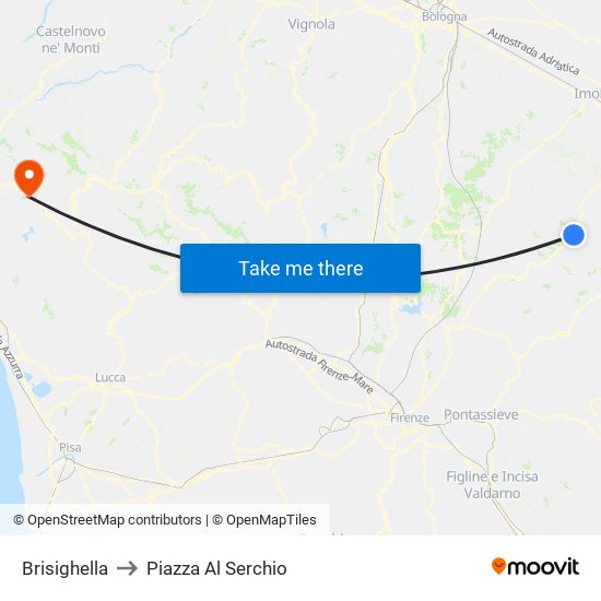 Brisighella to Piazza Al Serchio map