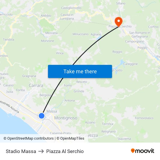 Stadio Massa to Piazza Al Serchio map