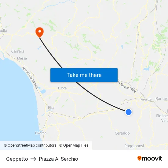 Geppetto to Piazza Al Serchio map