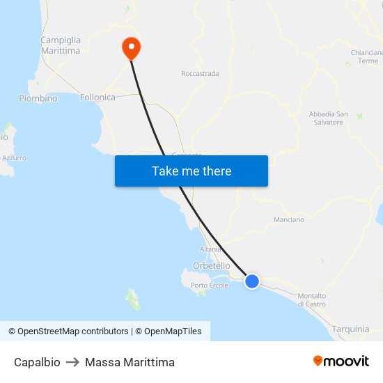 Capalbio to Massa Marittima map