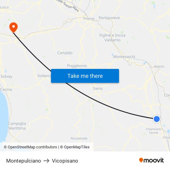 Montepulciano to Vicopisano map