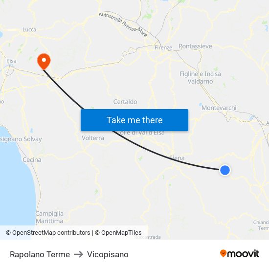 Rapolano Terme to Vicopisano map