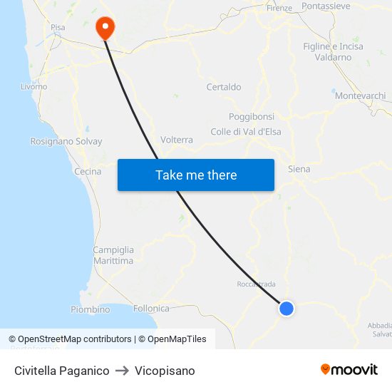 Civitella Paganico to Vicopisano map