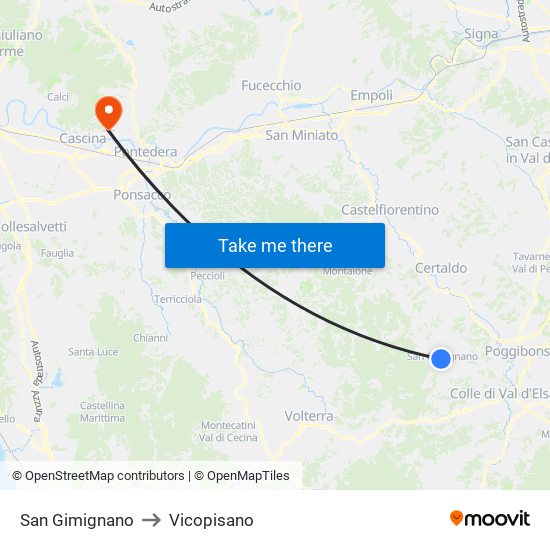San Gimignano to Vicopisano map