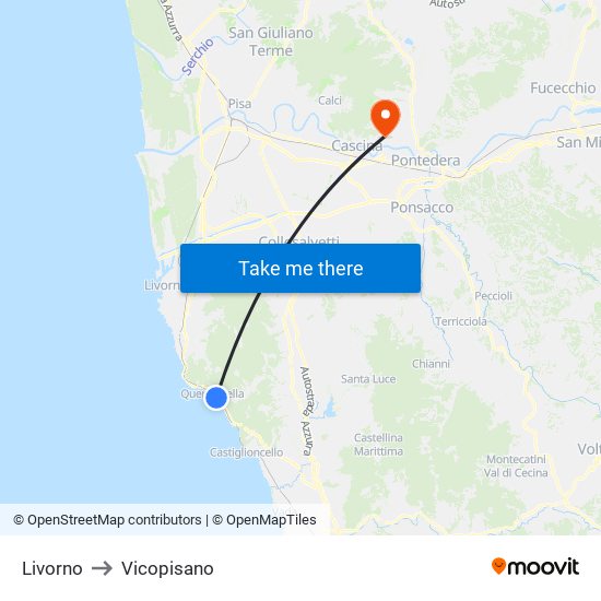 Livorno to Vicopisano map