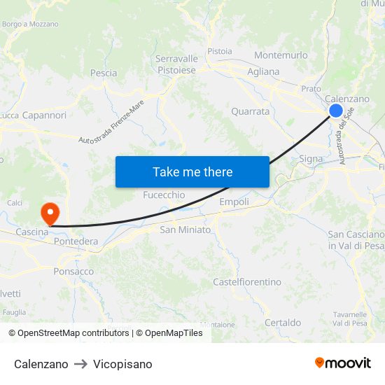 Calenzano to Vicopisano map