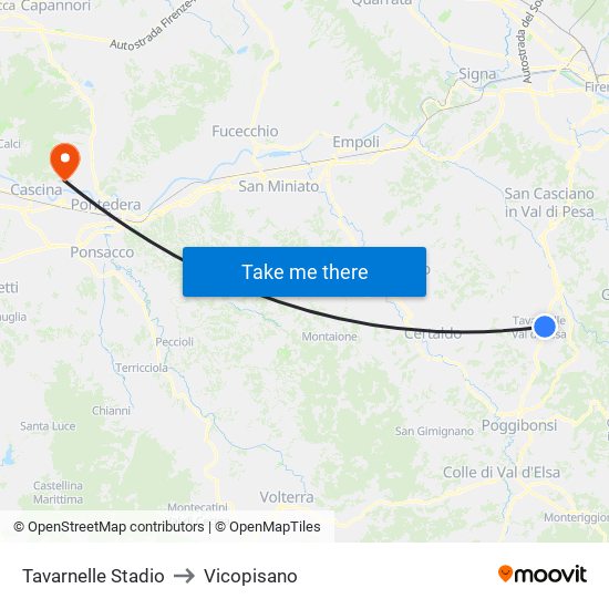 Tavarnelle Stadio to Vicopisano map