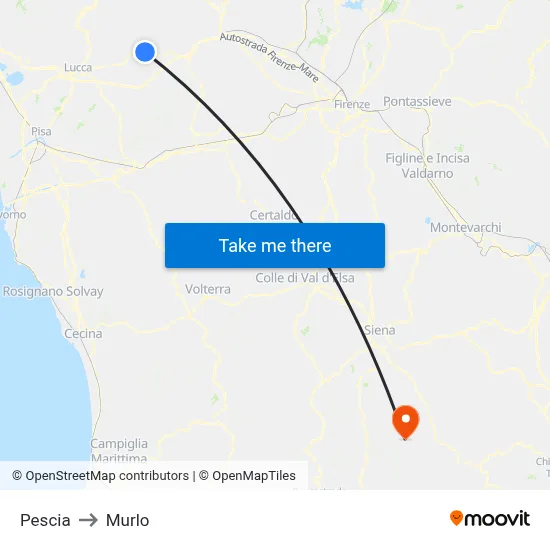 Pescia to Murlo map