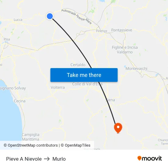 Pieve A Nievole to Murlo map