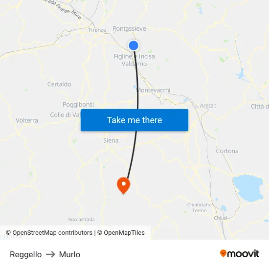 Reggello to Murlo map