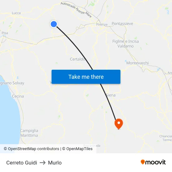 Cerreto Guidi to Murlo map