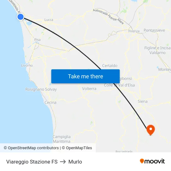 Viareggio Stazione FS to Murlo map