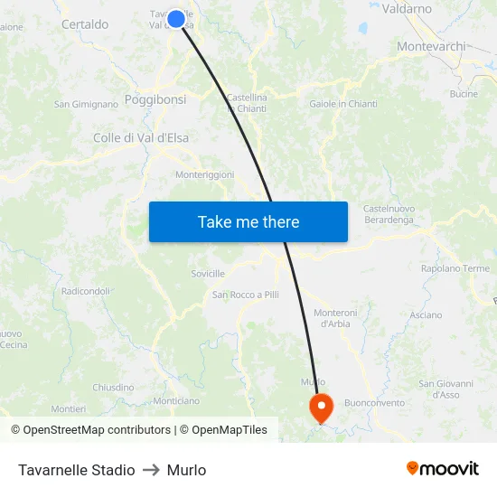 Tavarnelle Stadio to Murlo map